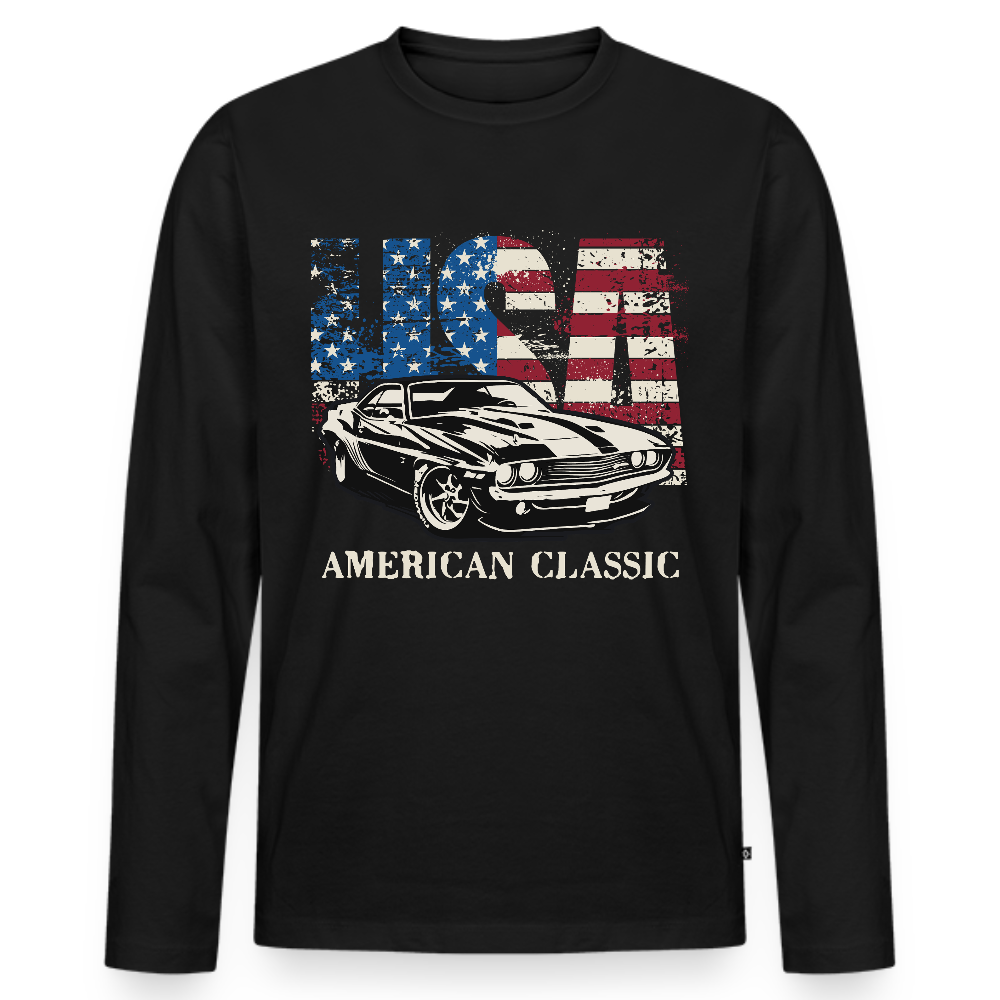 American Classic – Muscle Car & Flag - Männer Premium Bio Langarmshirt - Schwarz