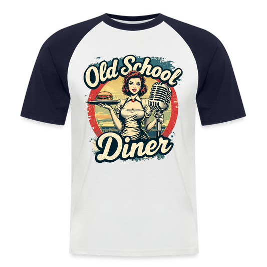 Old School Diner – Classic 50s Style - Männer Baseball-T-Shirt - Weiß/Navy