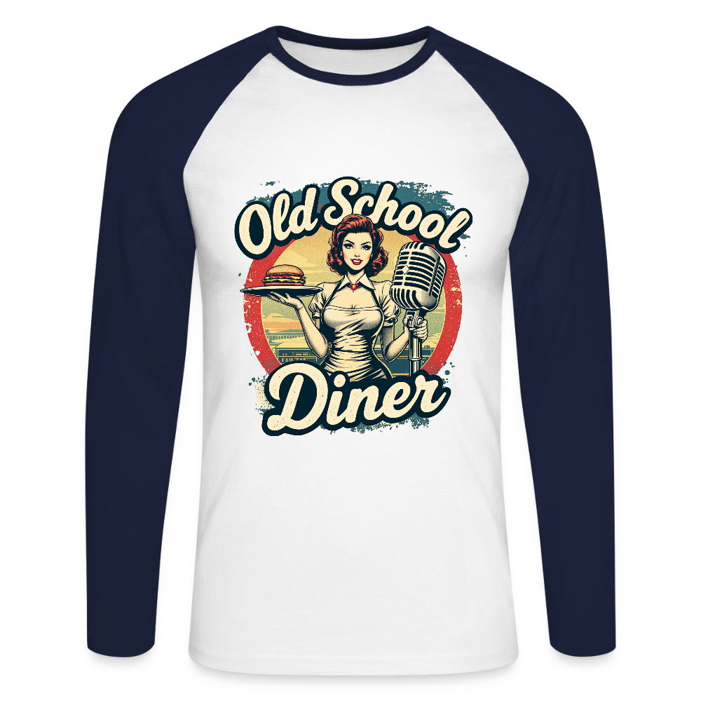 Old School Diner – Classic 50s Style - Männer Baseballshirt langarm - Weiß/Navy