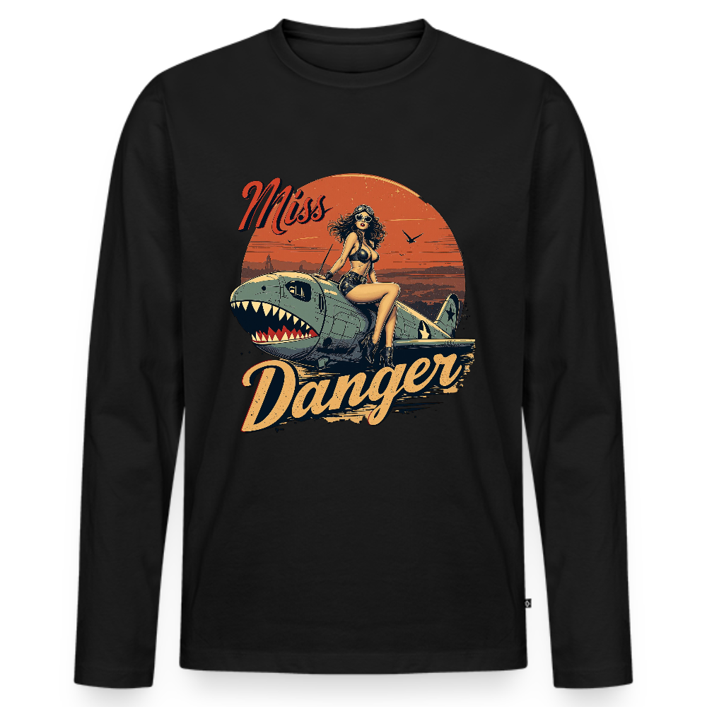 Miss Danger – Vintage Pin-Up Squadron - Männer Premium Bio Langarmshirt - Schwarz