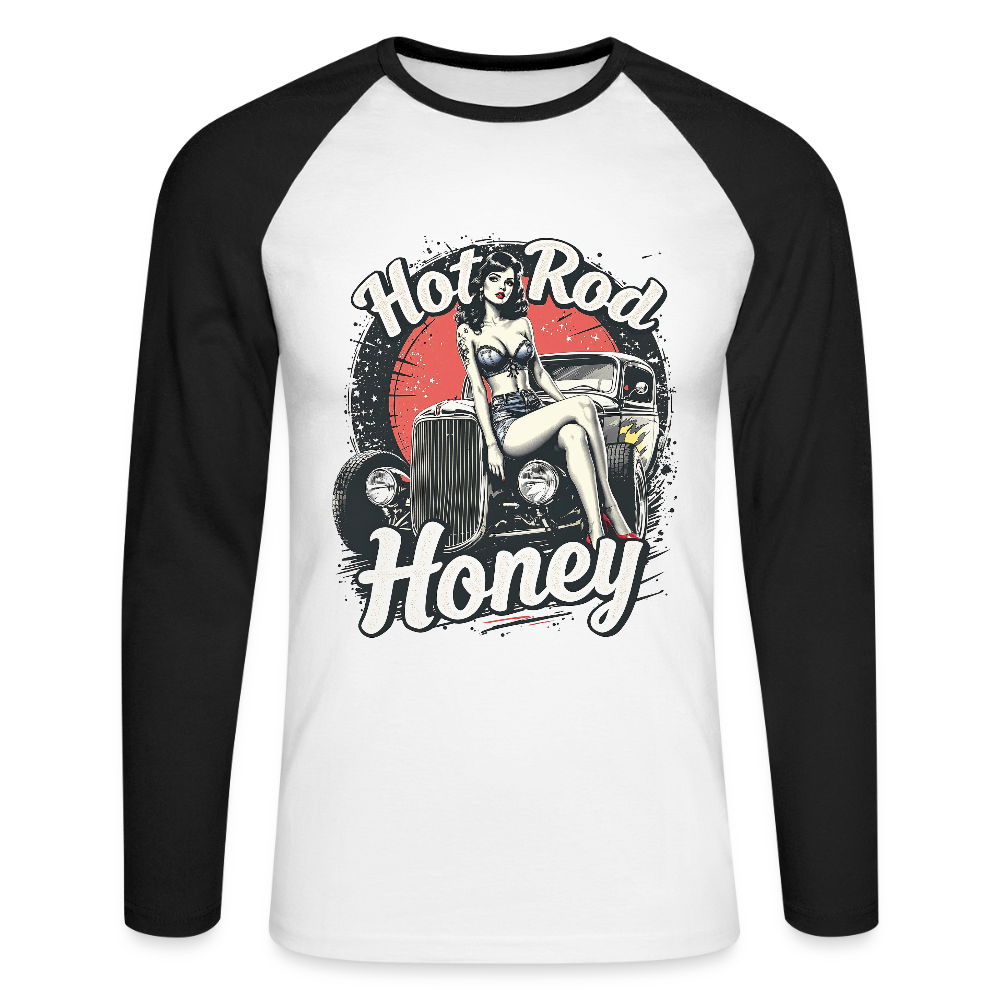Hot Rod Honey - Männer Baseballshirt langarm - Weiß/Schwarz