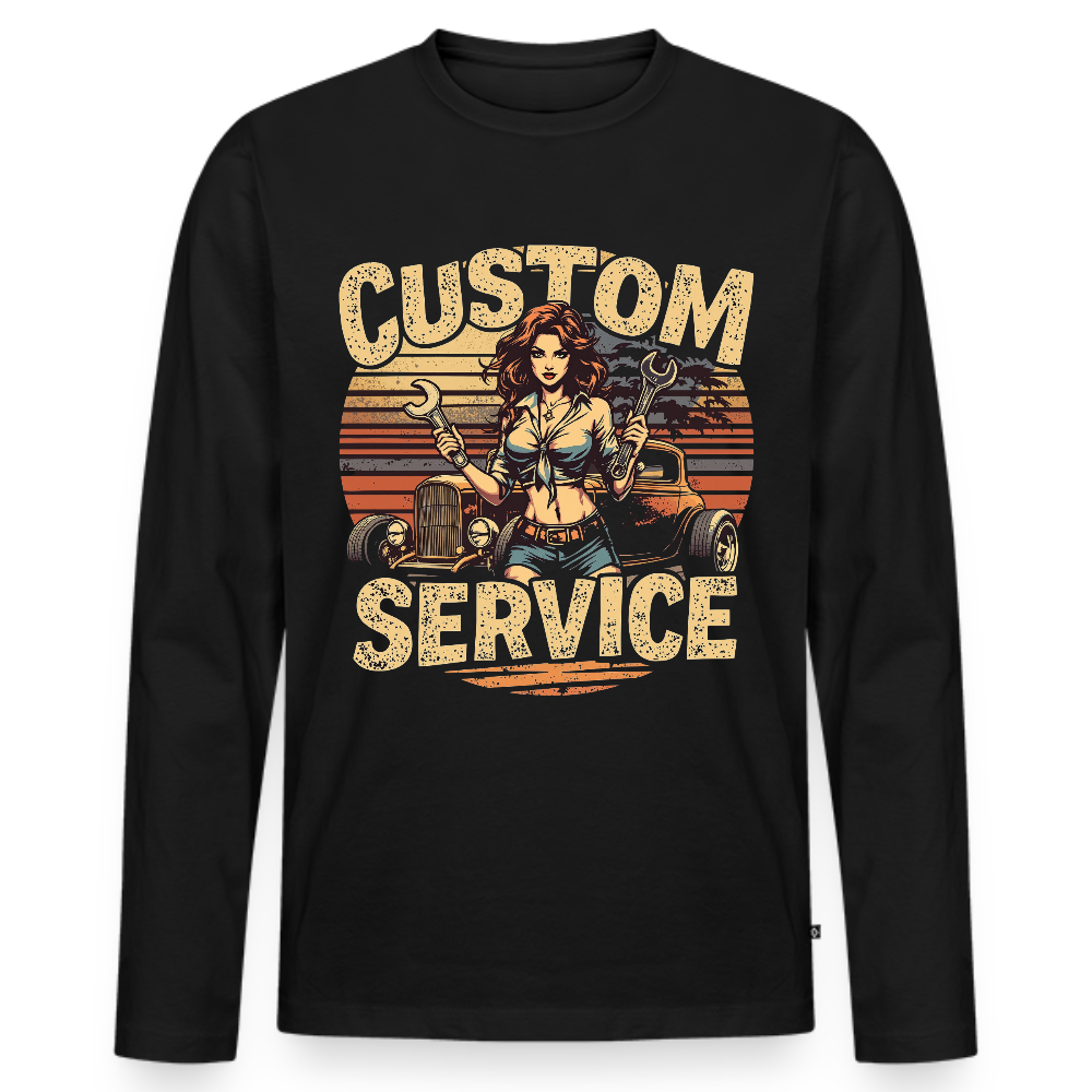 Custom Service – Hot Rod Garage Girl - Männer Premium Bio Langarmshirt - Schwarz