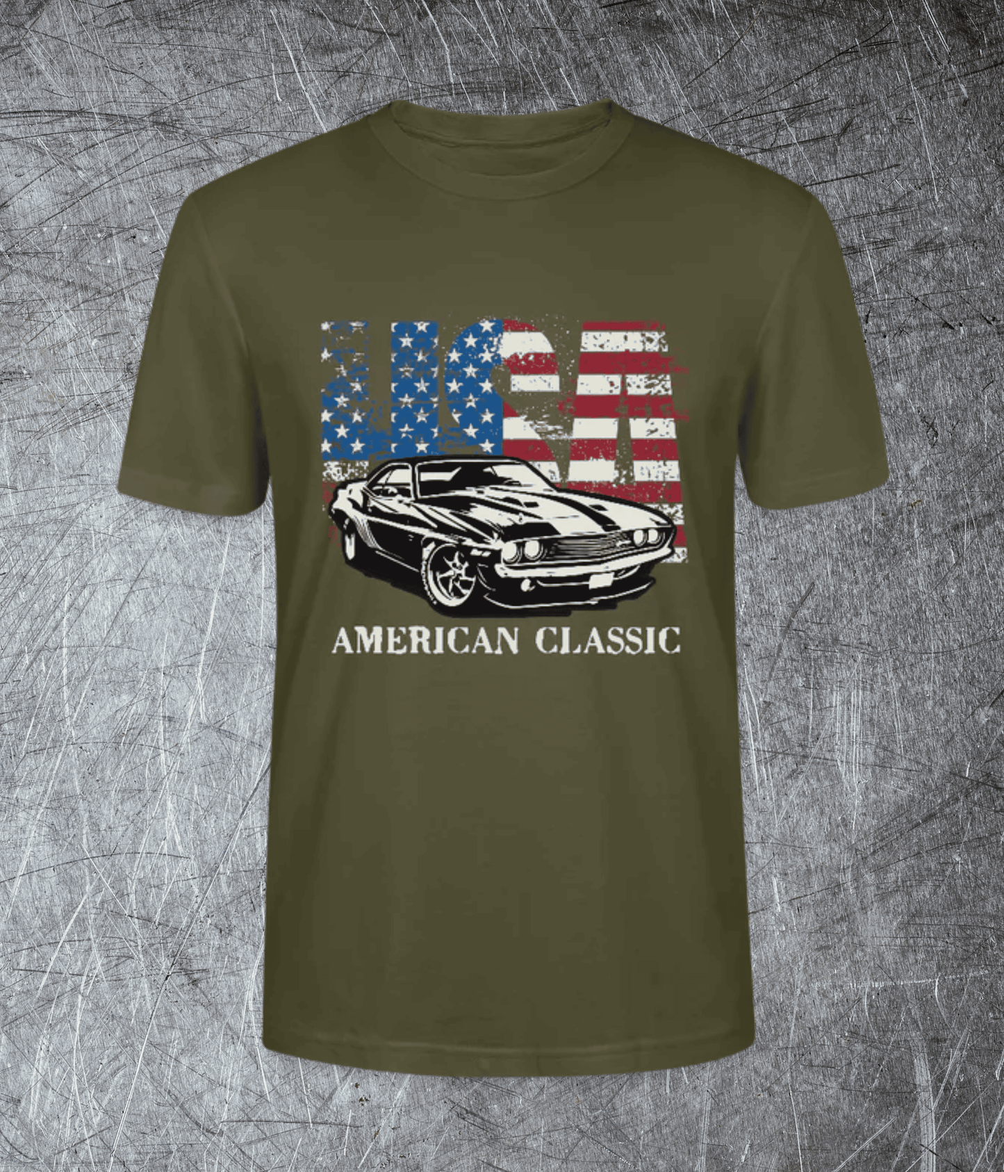 American Classic – Muscle Car & Flag - Premium T-Shirt