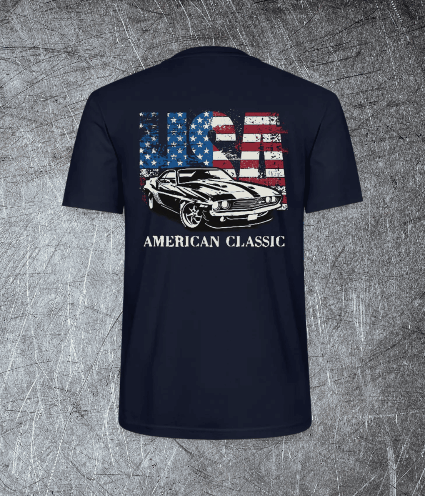 American Classic – Muscle Car & Flag - Rückendruck - Premium T-Shirt