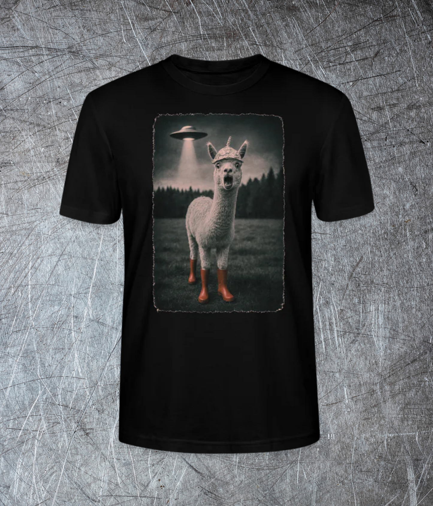 Alpaka mit Aluhut – UFO Alarm im Retro-Style - Premium T-Shirt