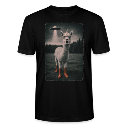 Alpaka mit Aluhut – UFO Alarm im Retro-Style - Premium T-Shirt - Schwarz