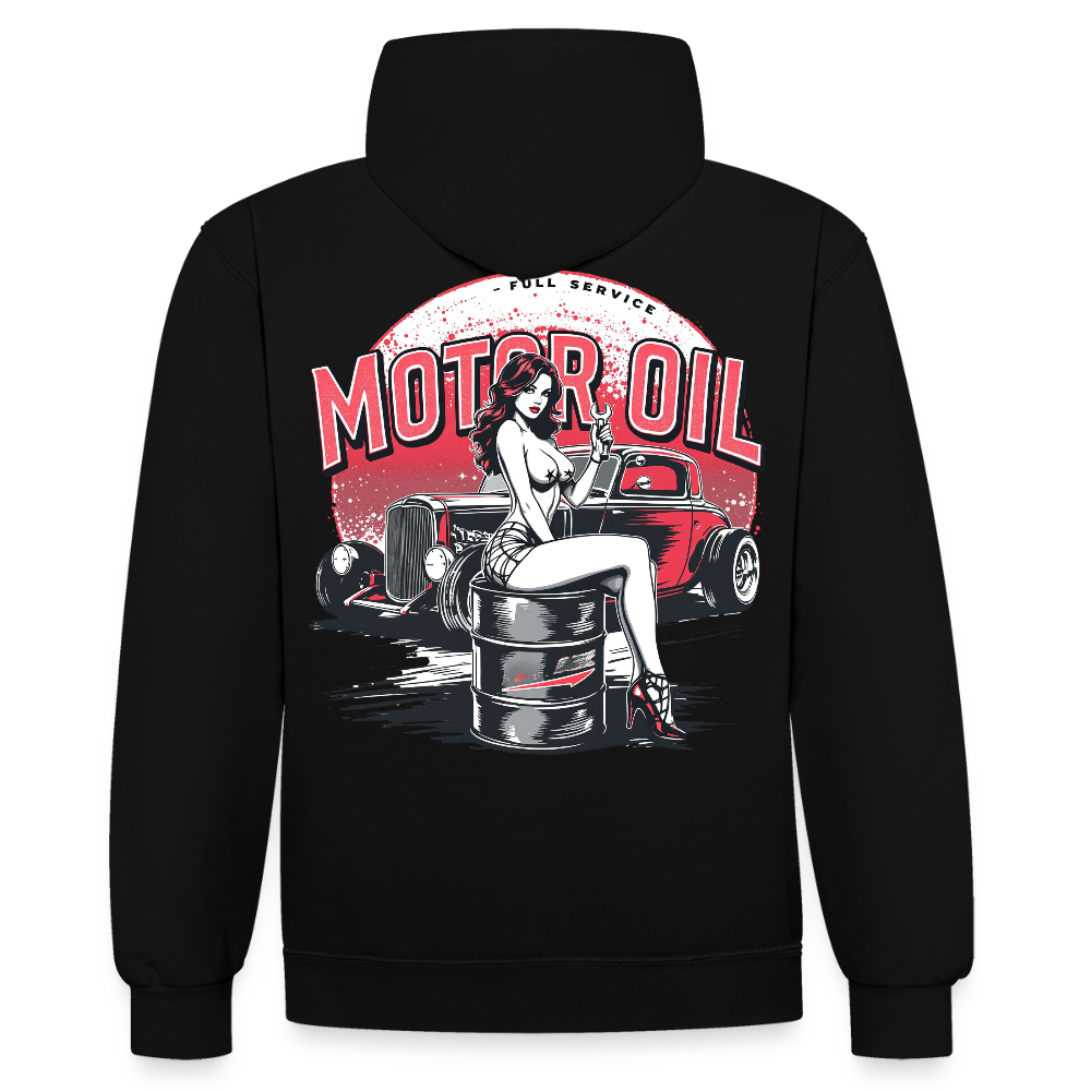 Motor Oil – Full Service Babe - Kontrast-Hoodie - Schwarz/Rot