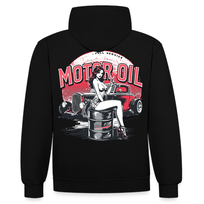 Motor Oil – Full Service Babe - Kontrast-Hoodie - Schwarz/Rot