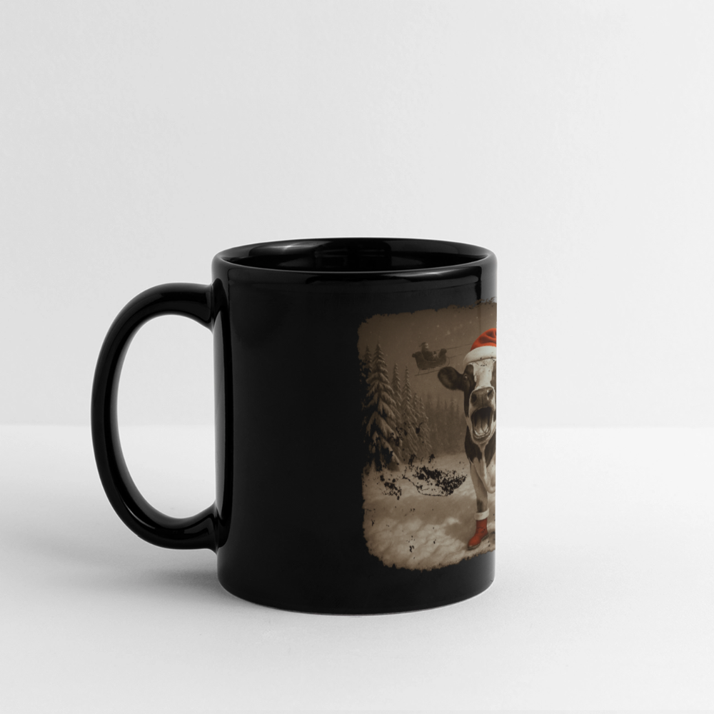 Weihnachtswahn auf der Weide - Panoramatasse - Schwarz