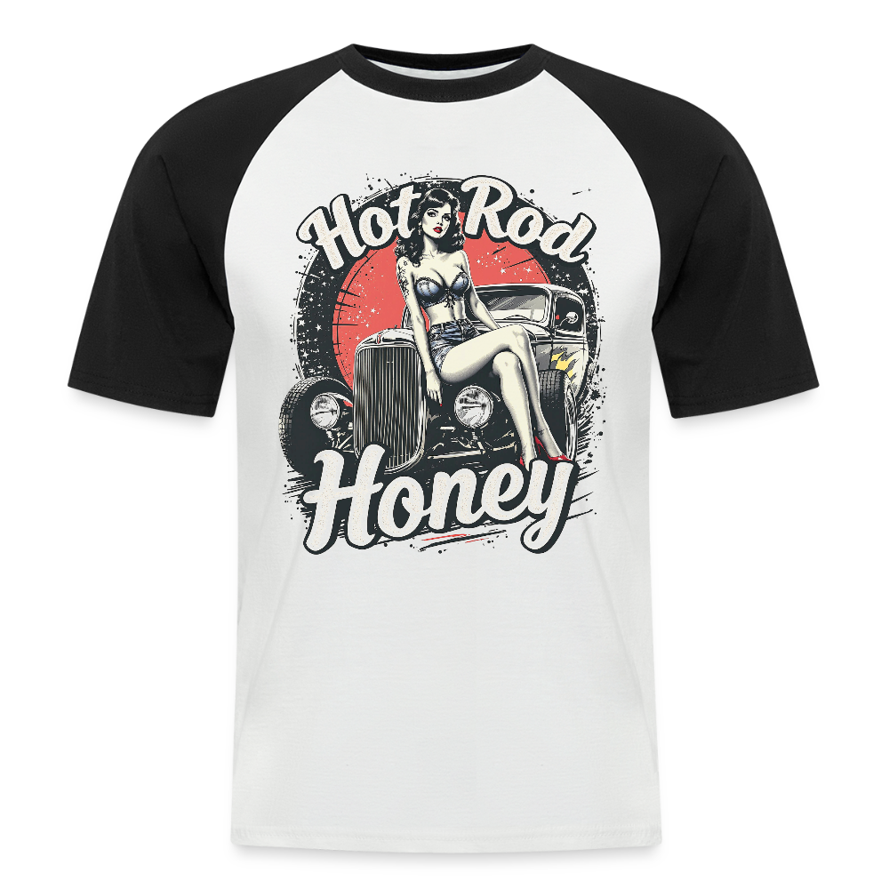 Hot Rod Honey - Männer Baseball-T-Shirt - Weiß/Schwarz