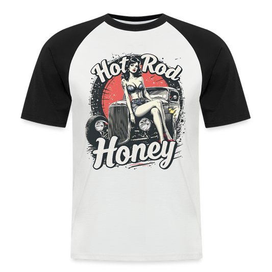 Hot Rod Honey - Männer Baseball-T-Shirt - Weiß/Schwarz