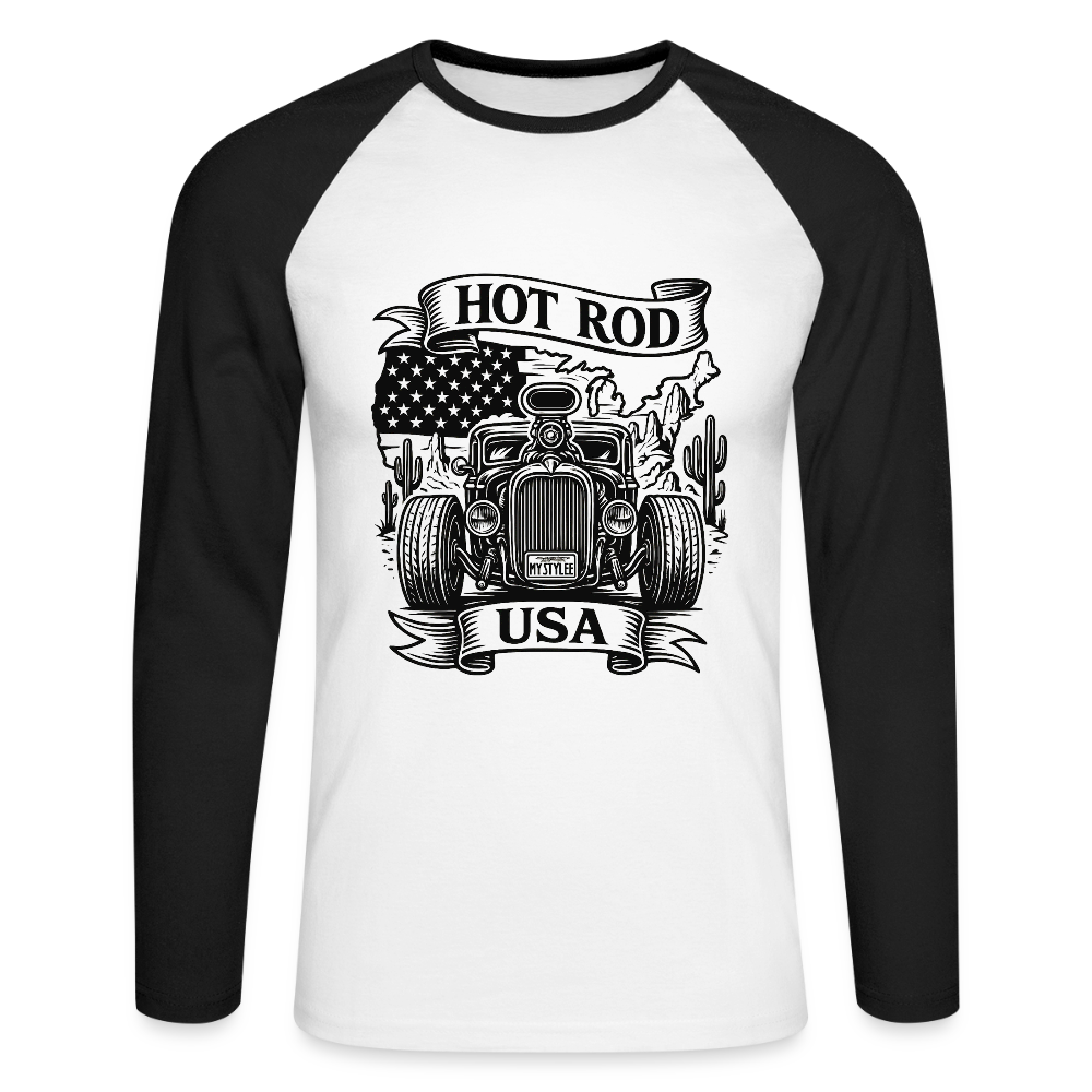 Hot Rod USA – Desert Ride - Männer Baseballshirt langarm - Weiß/Schwarz