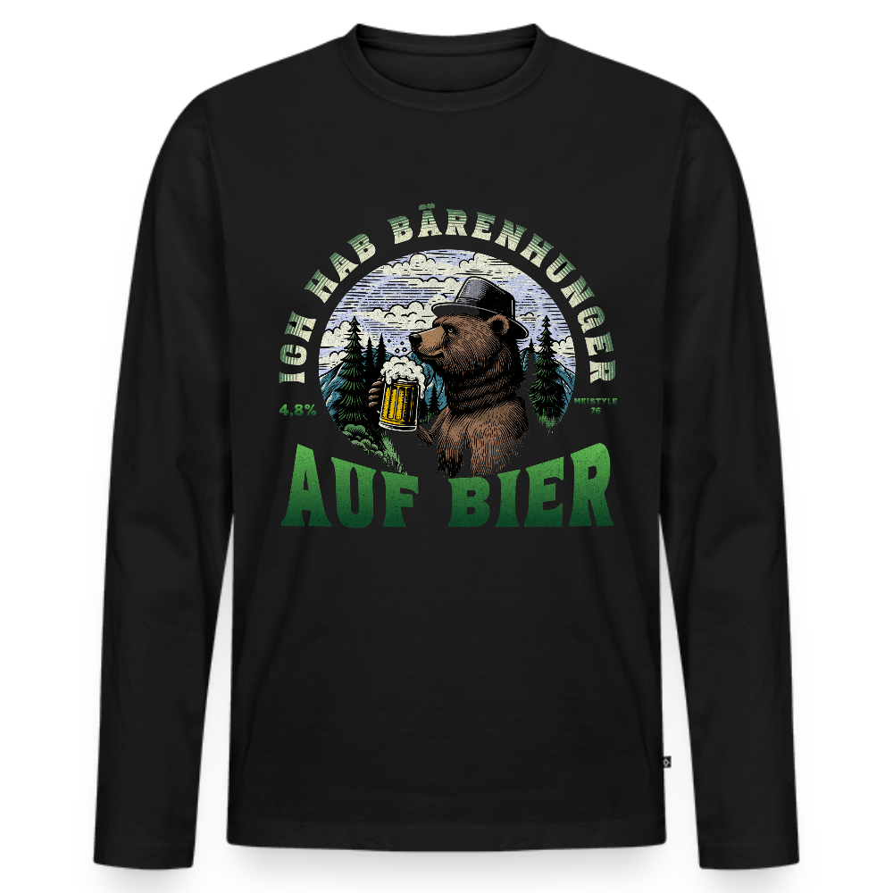 Bärenhunger auf Bier - Männer Premium Bio Langarmshirt - Schwarz