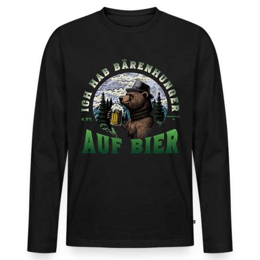 Bärenhunger auf Bier - Männer Premium Bio Langarmshirt - Schwarz