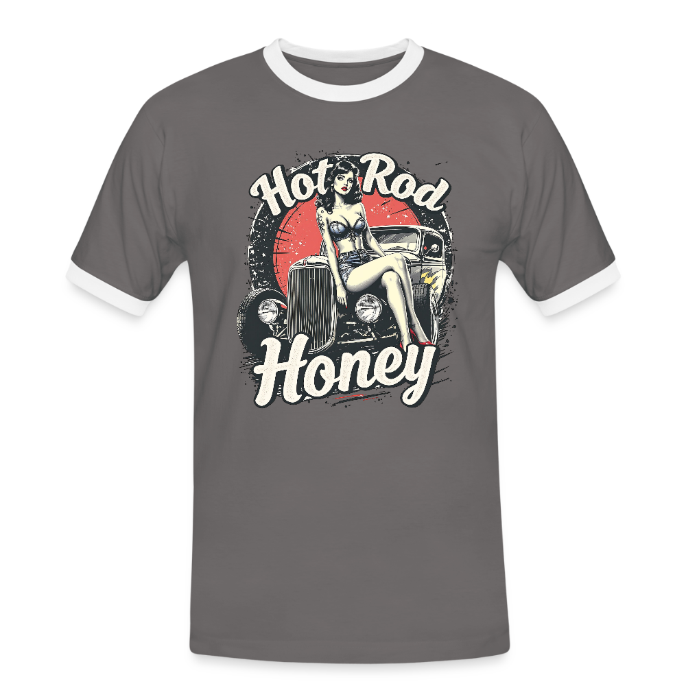 Hot Rod Honey - Männer Kontrast-T-Shirt - Dunkelgrau/Weiß