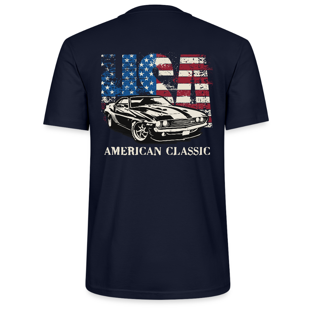 Backprint USA American Classic – Muscle Car & Flag  Stanley/Stella Unisex T-Shirt CRAFTER - Navy