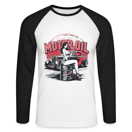 Motor Oil – Full Service Babe - Männer Baseballshirt langarm - Weiß/Schwarz