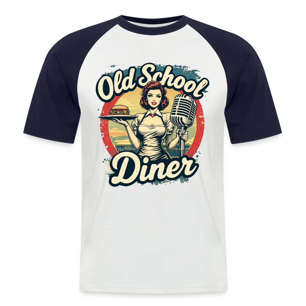 Old School Diner – Classic 50s Style - Männer Baseball-T-Shirt - Weiß/Navy