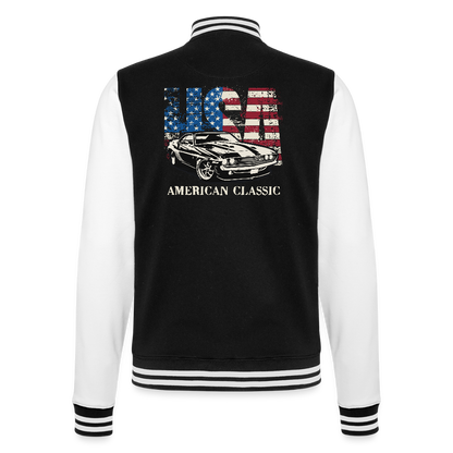 USA American Classic – Muscle Car & Flag  - College-Sweatjacke - Schwarz/Weiß
