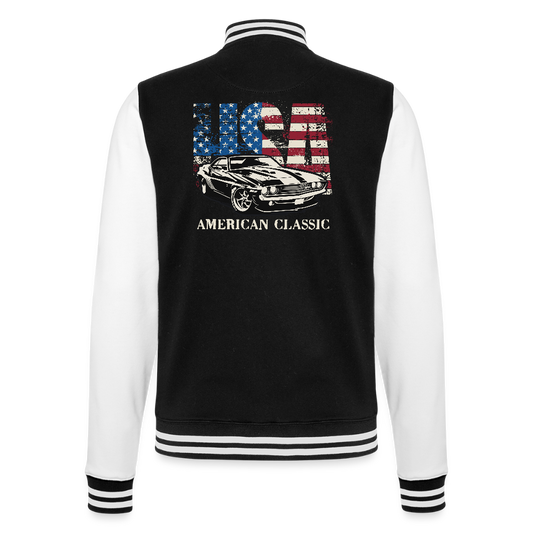 USA American Classic – Muscle Car & Flag  - College-Sweatjacke - Schwarz/Weiß