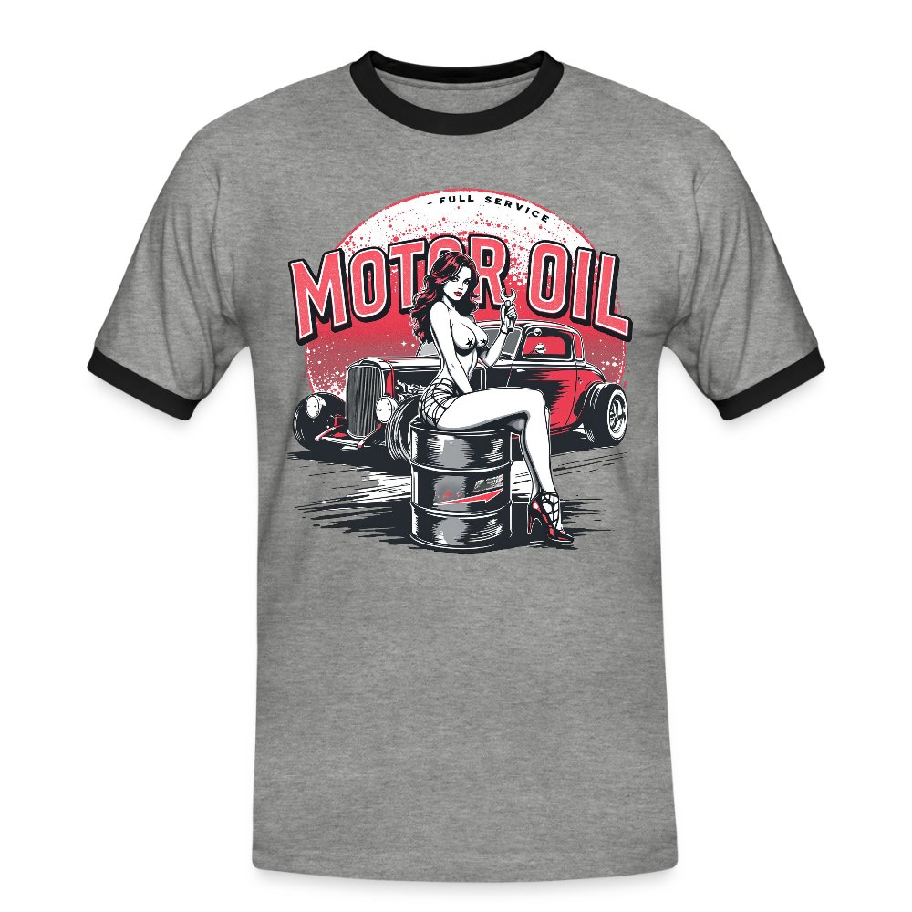 Motor Oil – Full Service Babe - Männer Kontrast-T-Shirt - Grau meliert/Schwarz