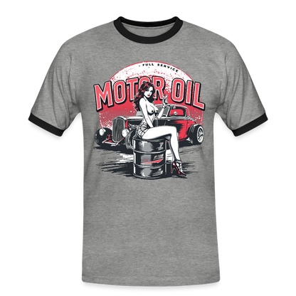 Motor Oil – Full Service Babe - Männer Kontrast-T-Shirt - Grau meliert/Schwarz