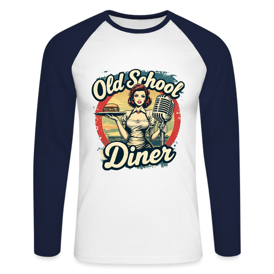 Old School Diner – Classic 50s Style - Männer Baseballshirt langarm - Weiß/Navy