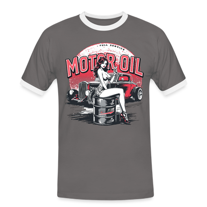Motor Oil – Full Service Babe - Männer Kontrast-T-Shirt - Dunkelgrau/Weiß