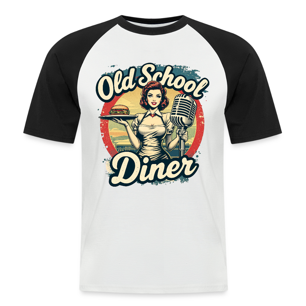 Old School Diner – Classic 50s Style - Männer Baseball-T-Shirt - Weiß/Schwarz