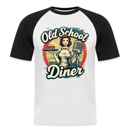Old School Diner – Classic 50s Style - Männer Baseball-T-Shirt - Weiß/Schwarz