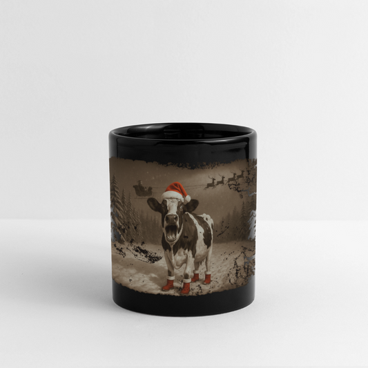 Weihnachtswahn auf der Weide - Panoramatasse - Schwarz