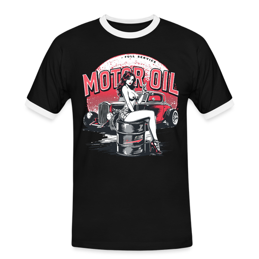 Motor Oil – Full Service Babe - Männer Kontrast-T-Shirt - Schwarz/Weiß