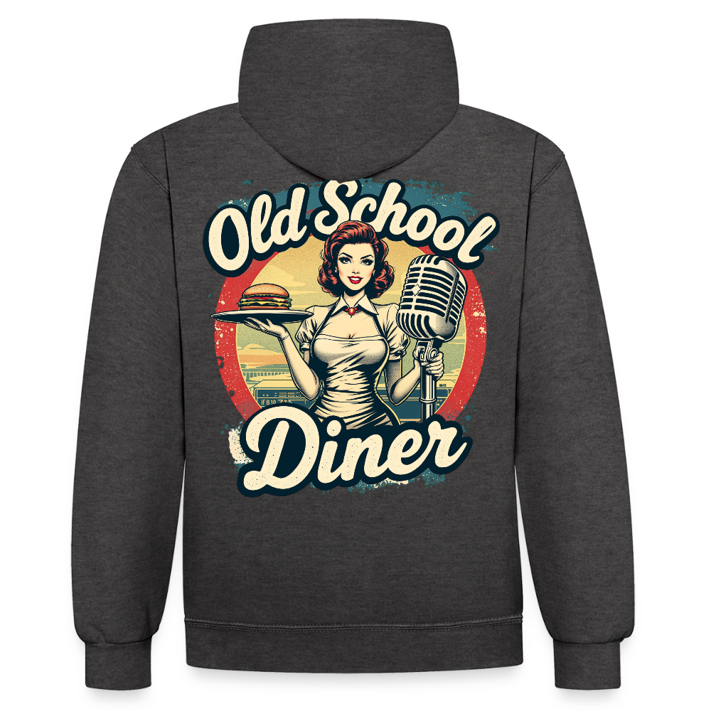Old School Diner – Classic 50s Style - Kontrast-Hoodie - Anthrazit/Schwarz