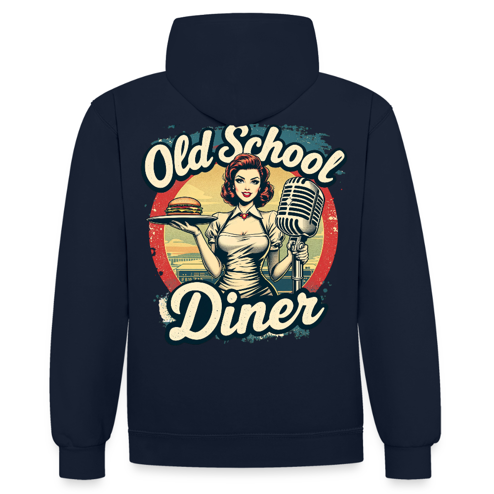Old School Diner – Classic 50s Style - Kontrast-Hoodie - Navy/Grau meliert