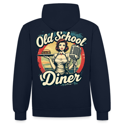 Old School Diner – Classic 50s Style - Kontrast-Hoodie - Navy/Grau meliert