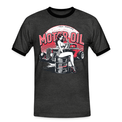 Motor Oil – Full Service Babe - Männer Kontrast-T-Shirt - Anthrazit/Schwarz