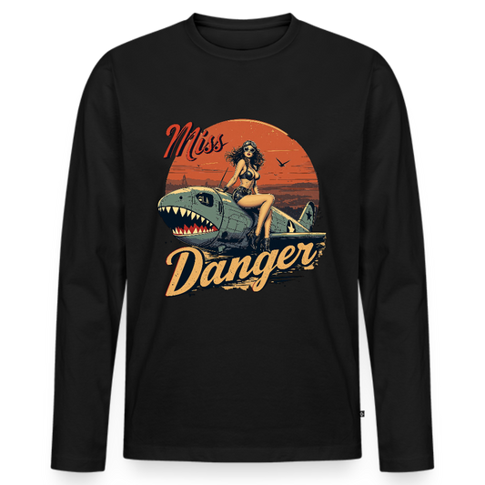 Miss Danger – Vintage Pin-Up Squadron - Männer Premium Bio Langarmshirt - Schwarz