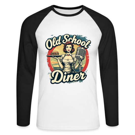 Old School Diner – Classic 50s Style - Männer Baseballshirt langarm - Weiß/Schwarz