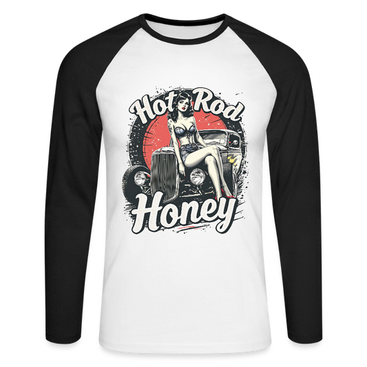 Hot Rod Honey - Männer Baseballshirt langarm - Weiß/Schwarz