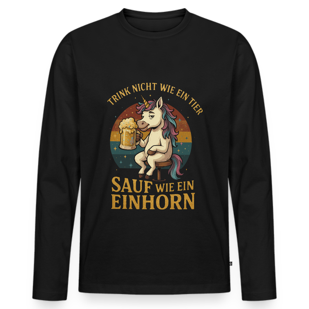 Sauf wie ein Einhorn - Männer Premium Bio Langarmshirt - Schwarz