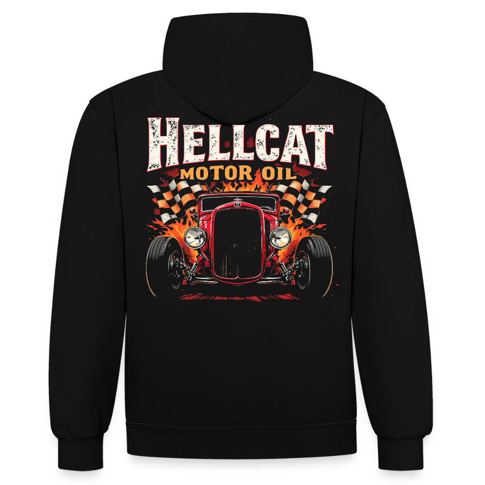 Hellcat Motor Oil – Speed & Power - Kontrast-Hoodie - Schwarz/Rot