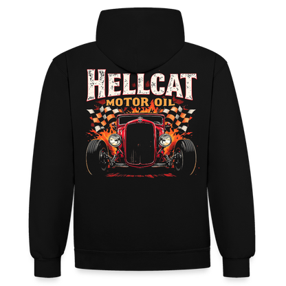 Hellcat Motor Oil – Speed & Power - Kontrast-Hoodie - Schwarz/Rot