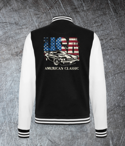 😎🤙 USA American Classic – Muscle Car & Flag  - College-Sweatjacke