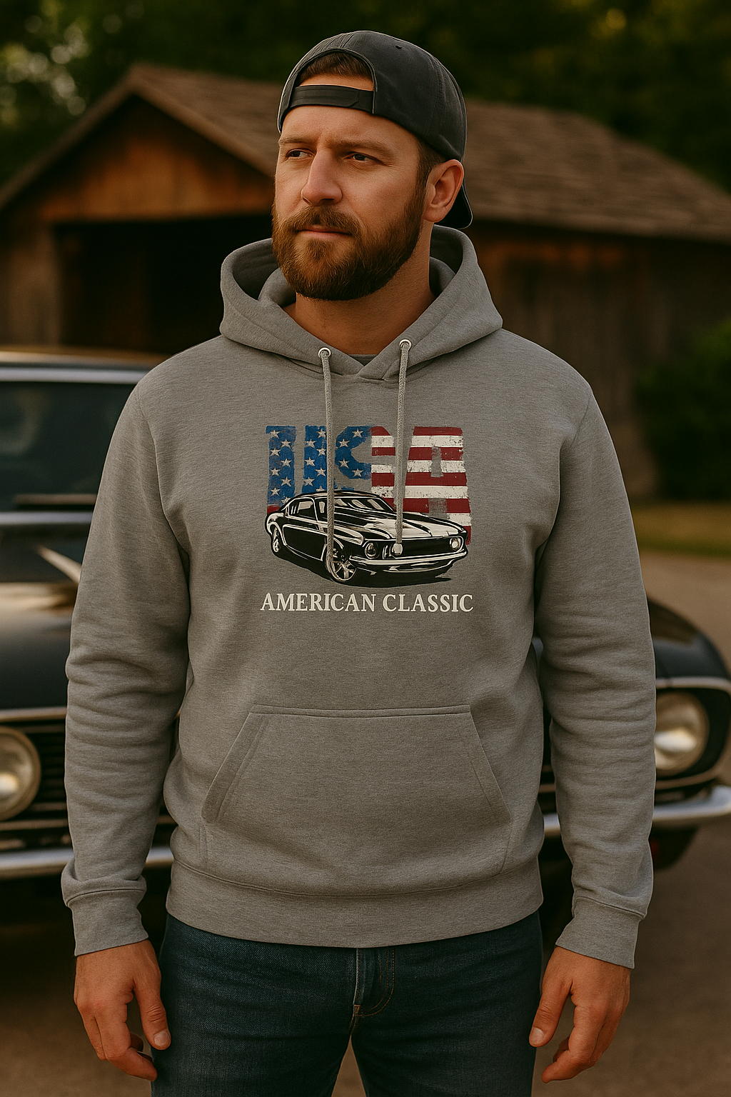 😎 USA American Classic – Muscle Car & Flag