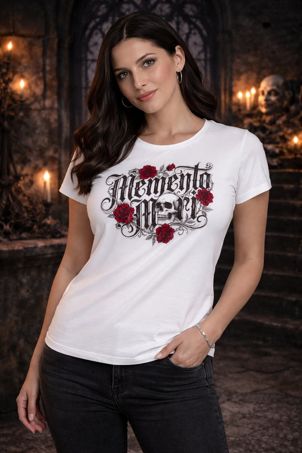 Memento Mori – Totenkopf & Rosen - Frauen Premium T-Shirt