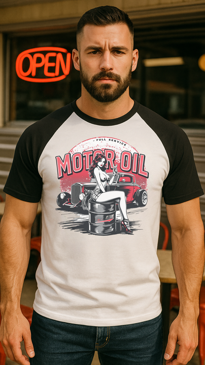 Motor Oil – Full Service Babe - Männer Baseball-T-Shirt