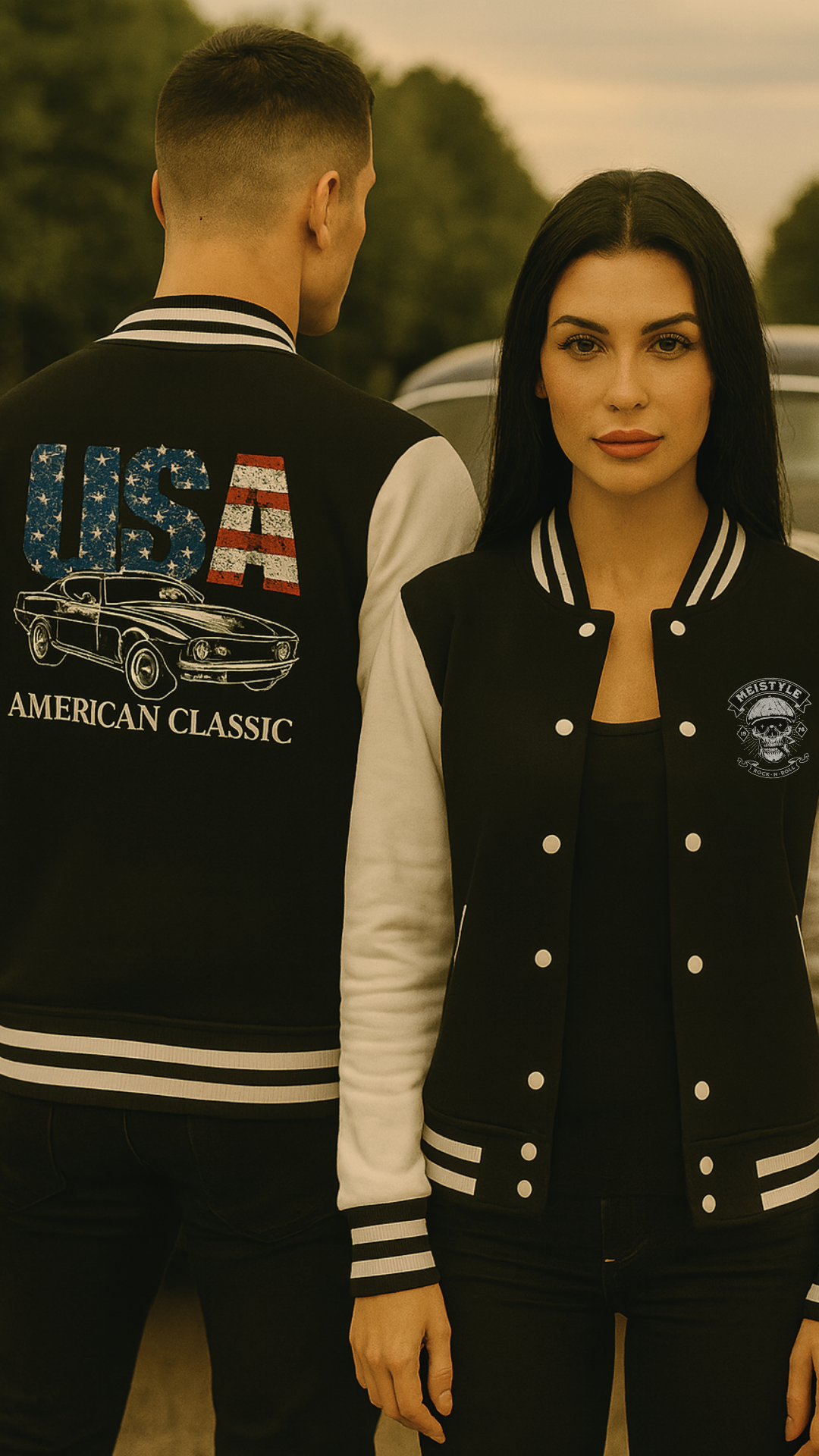 😎🤙 USA American Classic – Muscle Car & Flag  - College-Sweatjacke