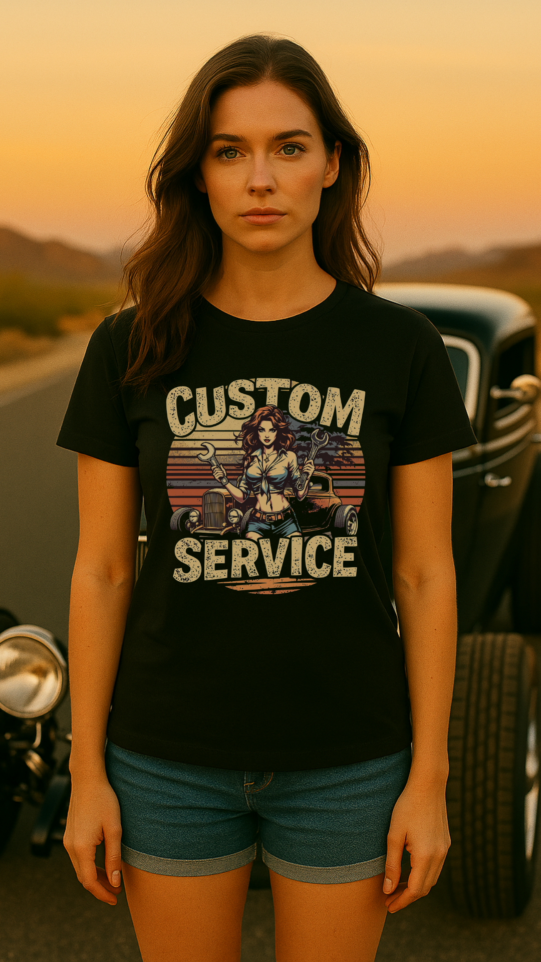 Custom Service – Hot Rod Garage Girl - Premium T-Shirt
