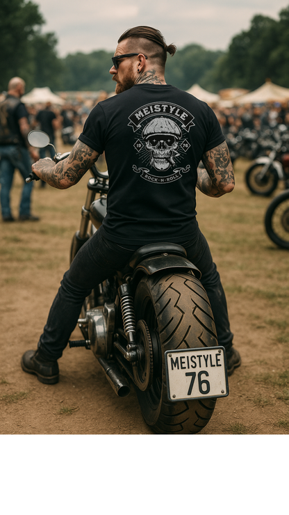 Meistyle 76 – Rock ’n’ Roll Skull -  Rückendruck- Premium T-Shirt
