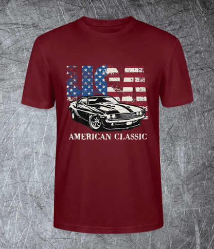 American Classic – Muscle Car & Flag - Premium T-Shirt